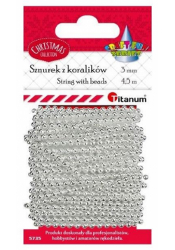 Koraliki na sznurku 3mmx4,5m srebrne