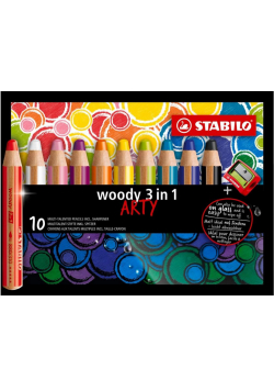 Kredki Woody Arty 3w1 10 kol + temperówka STABILO