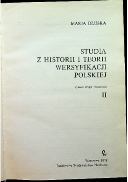 Studia z historii i teorii wersyfikacji polskiej Tom II