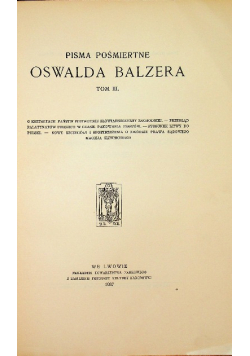Pisma pośmiertne Oswalda Balzera tom III 1937 r.