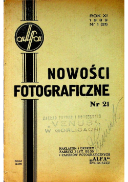 Nowości fotograficzne nr 1 (21) 1939 r.