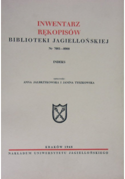 Inwentarz rękopisów Biblioteki Jagielońskiej Nr 7001 - 8000