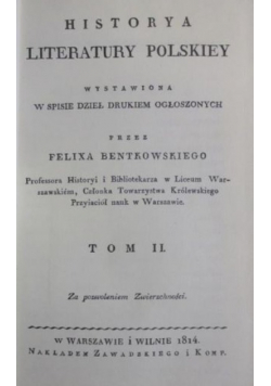 Historya literatury polskiey Tom II Reprint z 1814 r.