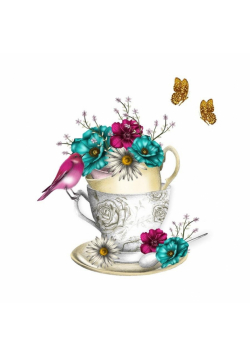 Karnet Swarovski kwadrat CL0330 Kwiaty w filiżance