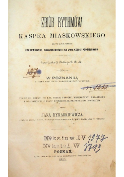 Zbiór rythmów Kaspra Miaskowskiego 1855 r.