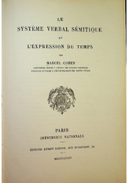 Le systeme verbal semitique et l ' expression du temps 1924 r.