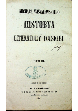 Historya literatury polskiey Tom III  1941 r.