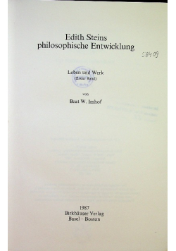 Edith Steins philosophische entwicklung leben und werk