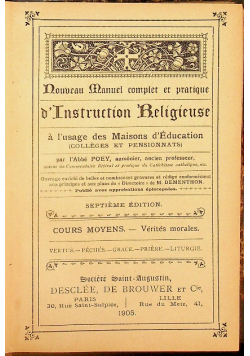 Nouveau Manuel Complet Et Pratique D'instruction Religieuse 1905 r.