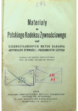 Materiały do Polskiego Kodeksu Żywnościowego 1948 r.