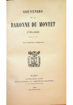 Souvenirs de la Baronne du Montet