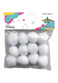 Pompony poliestrowe 12szt białe