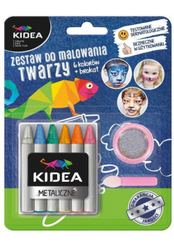 Kredki do twarzy 6 kolorów + brokat KIDEA