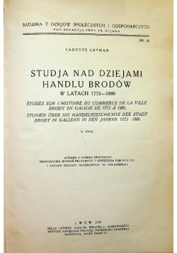 Studja nad dziejami handlu brodów 1937 r.