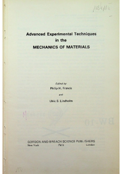 Advanced Experimental Techniques in the Mechanics of Materials