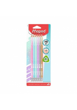 Ołówek z gumką Glitter brokat HB 6szt. MAPED