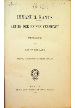 Immanuel Kants Kritik der Reinen Vernunft 1900