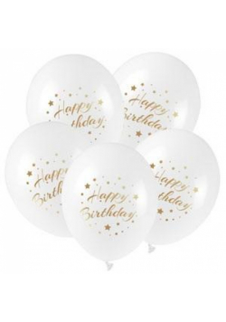 Balony ze złotym nadrukiem Happy Birthday 5szt