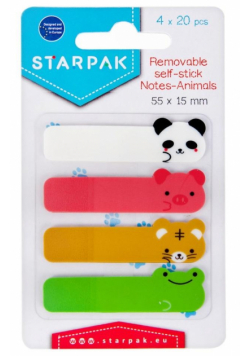 Zakładki indeksujące 55x15mm 4x20K zwierzęta