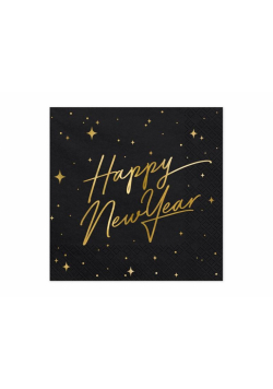 Serwetki Happy New Year czarne 33x33cm 20szt
