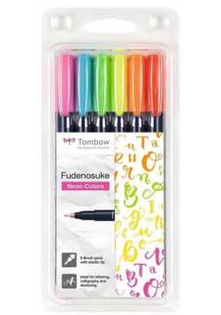 Flamastry brush pen Fudenosuke 6 kolorów