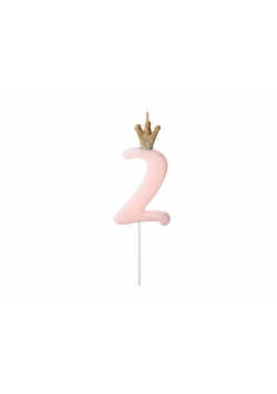 Świeczka urodzinowa 2 jasny różowy 9,5cm