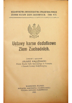 Ustawy karne dodatkowe Ziem Zachodnich 1922 r.