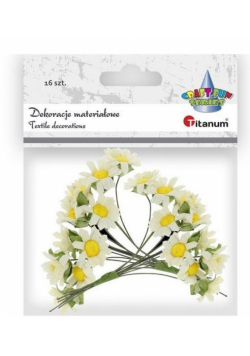 Materiałowe rumianki na druciku białe 16szt