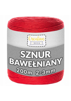 Sznurek do makramy bawełniany 3mm 200m czerwony