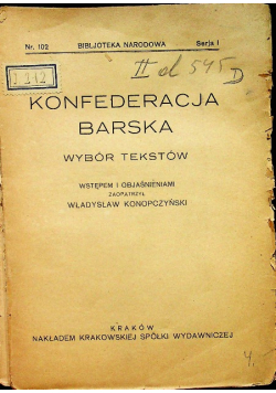 Konfederacja Barska wybór tekstów 1928 r.