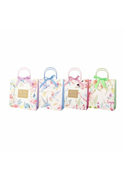Torba prezentowa 34x34 z kokardą ptaki, kwiaty mix