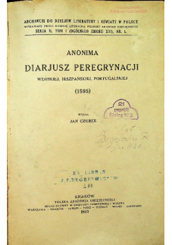 Anonima Diarjusz Peregrynacji Włoskiej Hiszpańskiej Portugalskiej 1595 / 1925 r