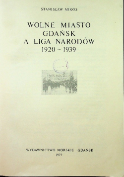 Wolne Miasto Gdańsk a Liga Narodów 1920 1939