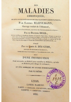 Des MALADIES Chroniques de leur Nature speciale et de leur Traitement Homoeopathique