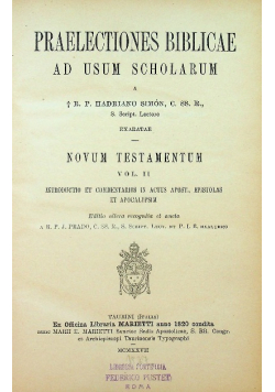 Praelectiones Biblicae ad Usum Scholarum Novum Testamentum vol II 1927 r.
