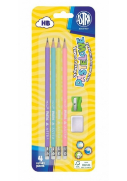 Ołówek pastel HB z miarką 4szt +gumka+ temp. ASTRA