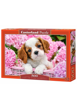 Puzzle 500 Pup in Pink Flowers CASTOR