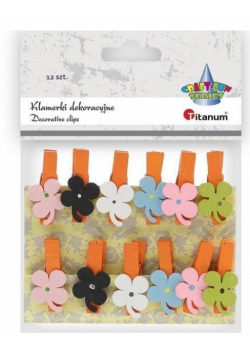 Ozdoba drewniana Klamerki kwiatki mix 12szt