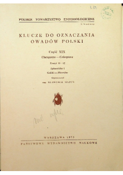 Klucze do oznaczania owadów Polski Część XIX Chrząszcze Coleoptera Zeszyt 11 - 12