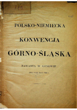 Polsko Niemiecka Konwencja Górno Śląska zawarta w Genewie 1922 r.
