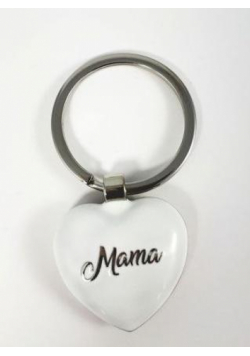 Brelok do kluczy - Mama (białe serce)
