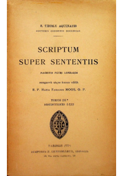 Scriptum super Sententiis  Magistri Petri Lombardi Tom III