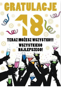 Karnet Party naklejany B6+koperta Urodziny 18 wz16