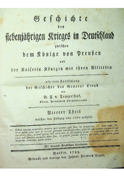 Geschichte des siebenjahrigen Kriegs in Deutschland 4 1789 r.
