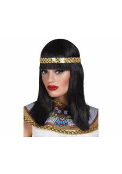 Peruka Cleopatra czarne włosy z opaską