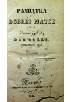 Pamiątka po dobrej matce 1831 r.