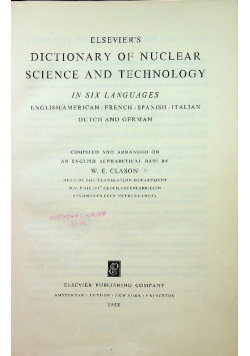 Elseviers Dictionary of Nuclear Science and Technology
