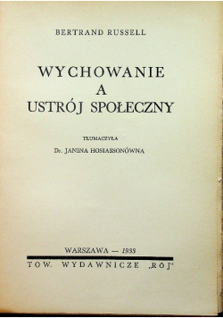 Wychowanie a ustrój społeczny 1933 r.