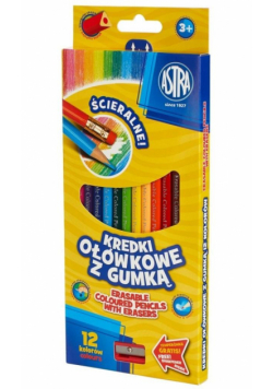 Kredki ołówkowe z gumką 12 kolorów ASTRA