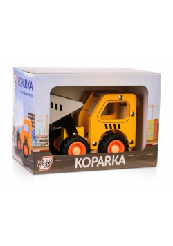 Drewniane auto z oponami - koparka